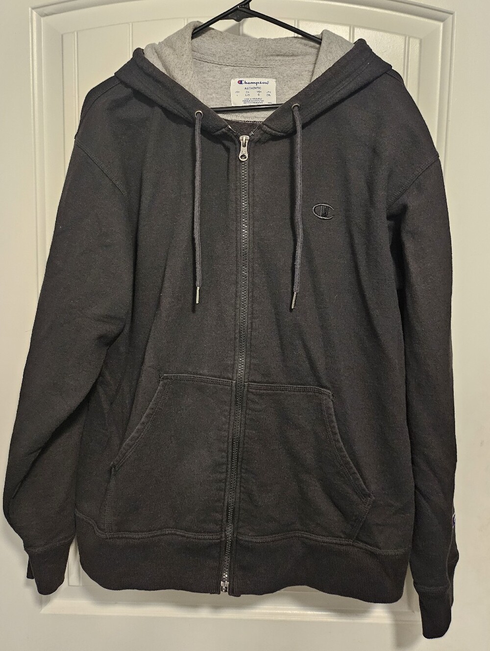 Champion Men's Black Zip-Up Hoodie with Gray Hood Lining